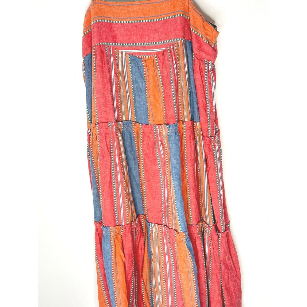 dRA Los Angeles Striped Tiered Midi Dress Womens‎ Small Orange Blue Boho Cotton - Picture 4 of 11